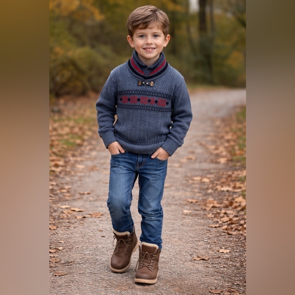 Boys Cozy Nordic Knit Sweater | Size 6–7